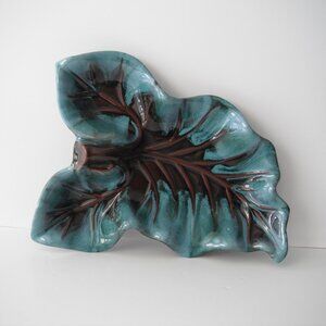 Vintage Blue Mountain Serving Tray Leaf Dish Large Turquoise 12" L x 9 1/2 W